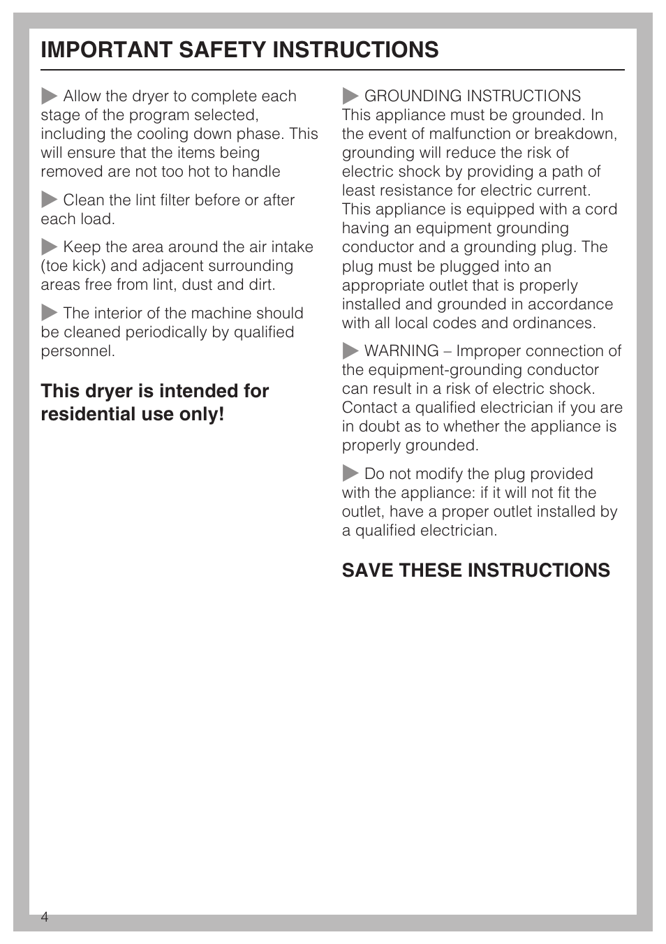Important safety instructions | Miele T8013C User Manual | Page 4 / 40