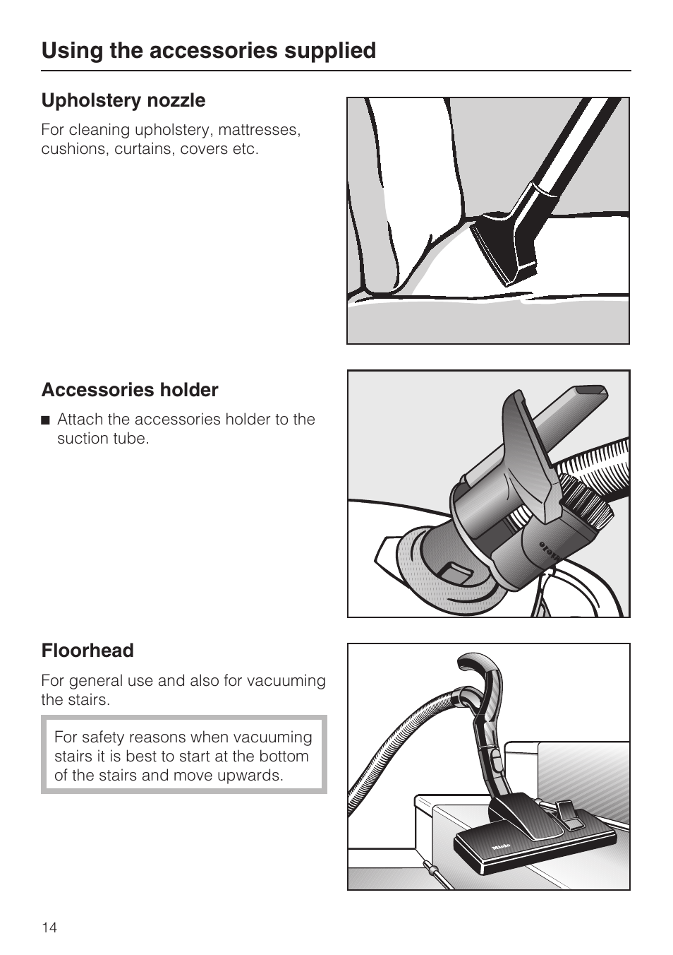 Using the accessories supplied | Miele S4212 User Manual | Page 14 / 36
