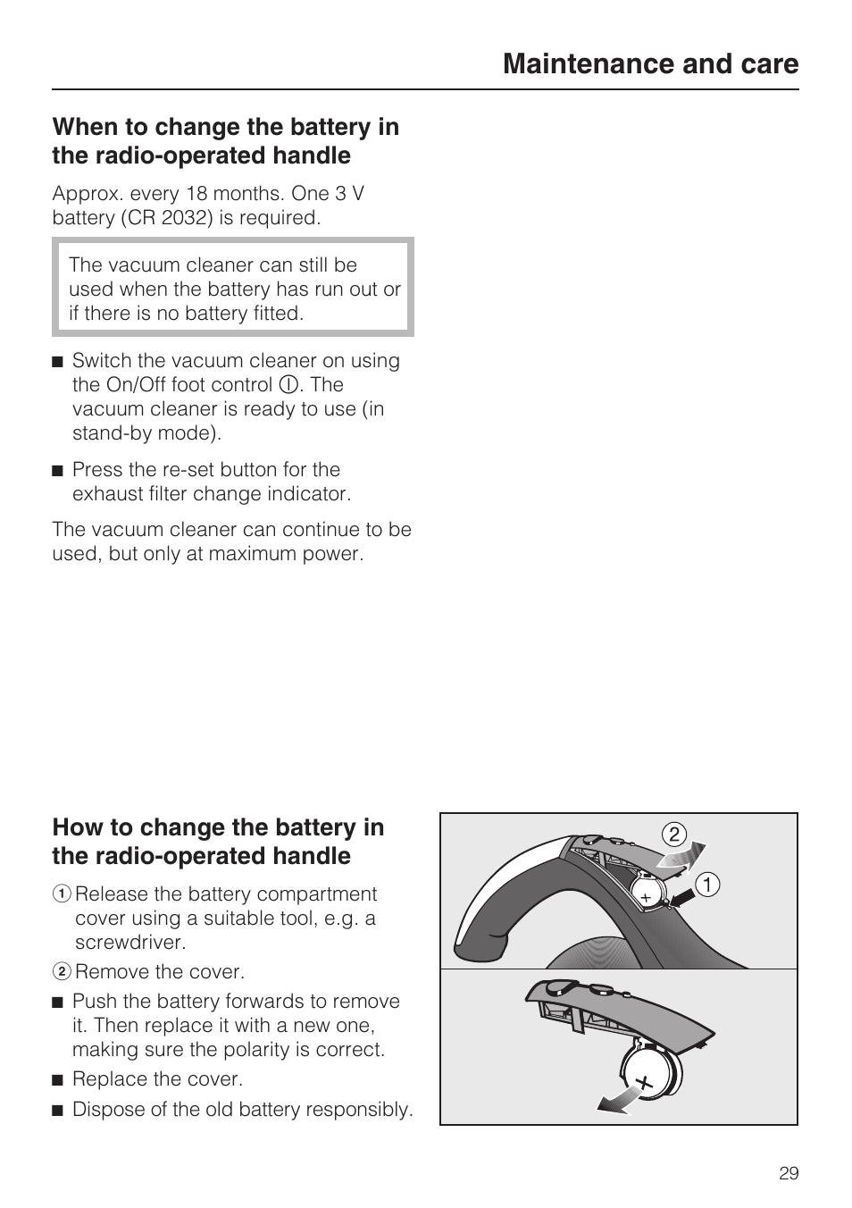 Maintenance and care | Miele S4212 User Manual | Page 29 / 36