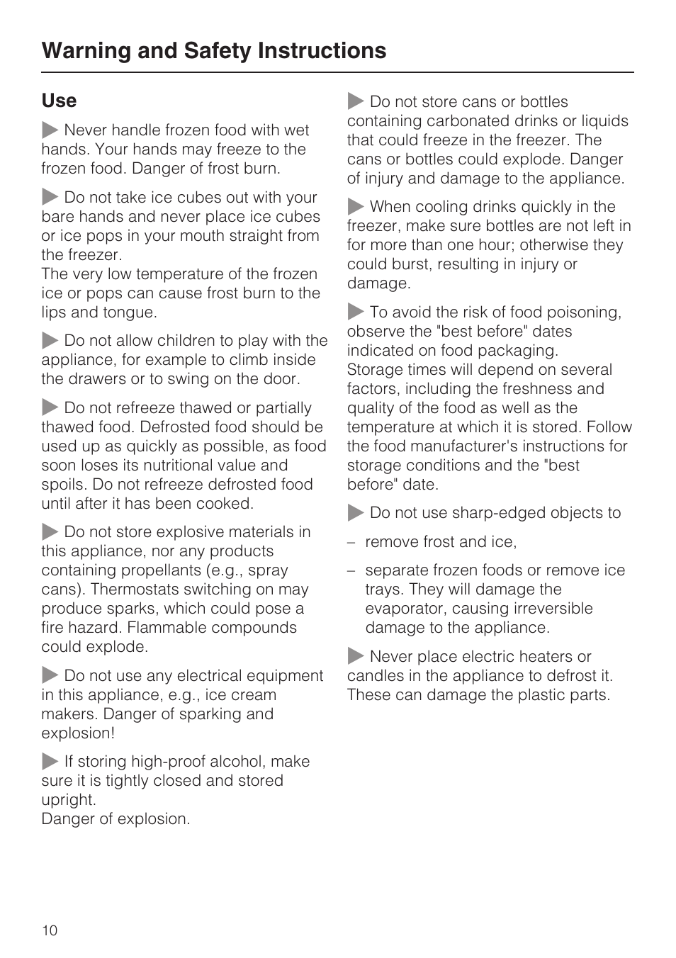 Warning and safety instructions | Miele KFN 8995 SD ED-1 User Manual | Page 10 / 60