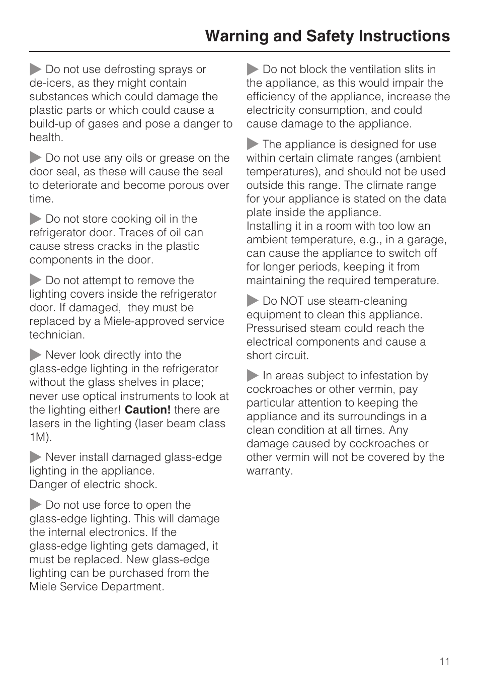 Warning and safety instructions | Miele KFN 8995 SD ED-1 User Manual | Page 11 / 60