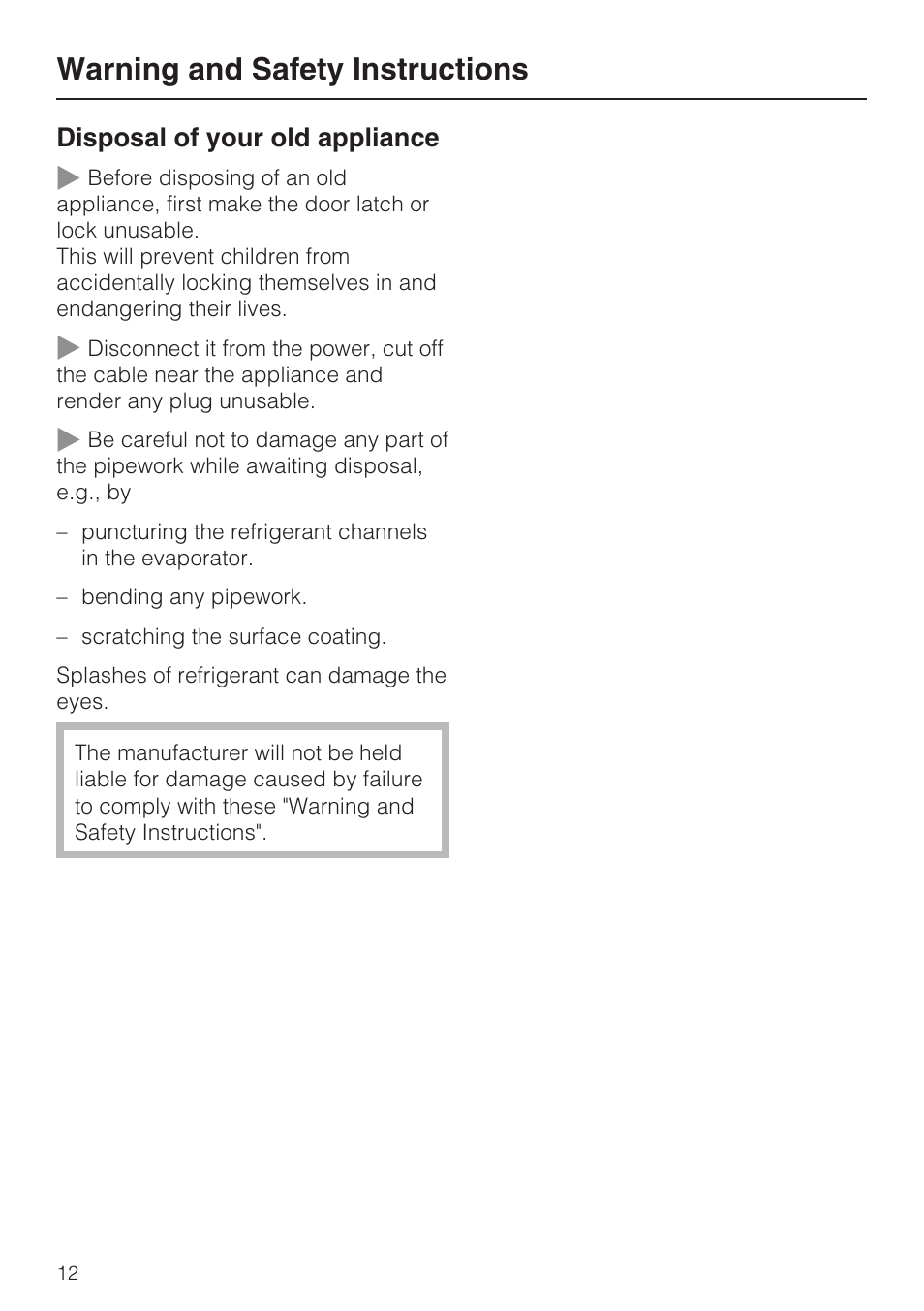 Warning and safety instructions | Miele KFN 8995 SD ED-1 User Manual | Page 12 / 60