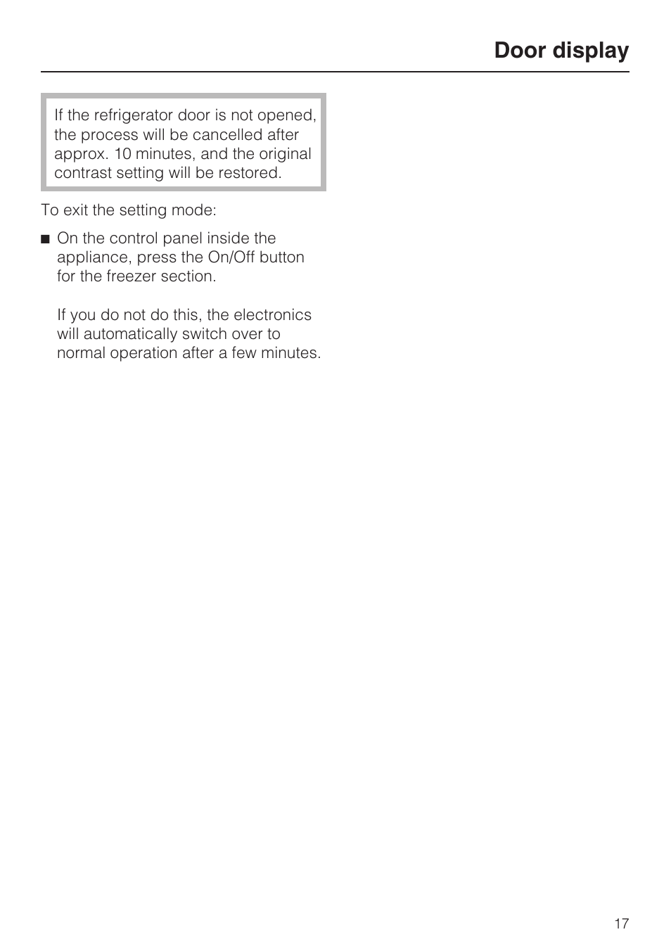 Door display | Miele KFN 8995 SD ED-1 User Manual | Page 17 / 60