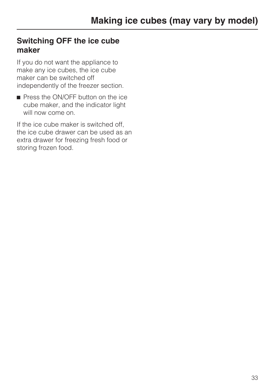 Making ice cubes (may vary by model) | Miele KFN 8995 SD ED-1 User Manual | Page 33 / 60