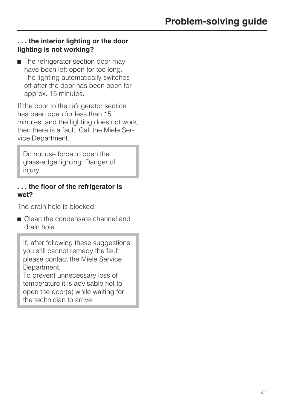 Problem-solving guide | Miele KFN 8995 SD ED-1 User Manual | Page 41 / 60