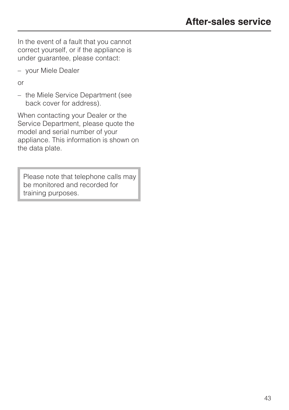 After-sales service 43, After-sales service | Miele KFN 8995 SD ED-1 User Manual | Page 43 / 60