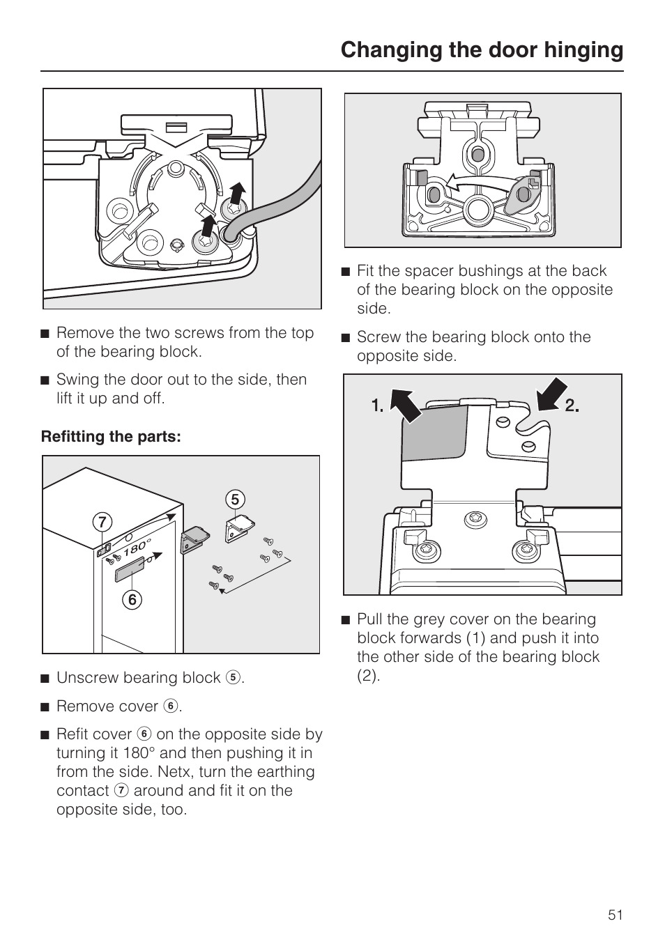 Changing the door hinging | Miele KFN 8995 SD ED-1 User Manual | Page 51 / 60