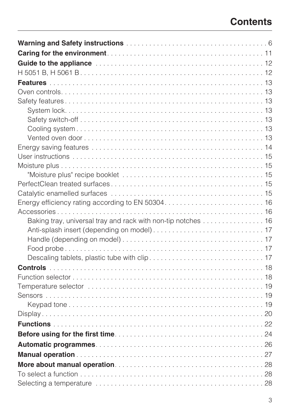 Miele H 5061 B  EN User Manual | Page 3 / 72