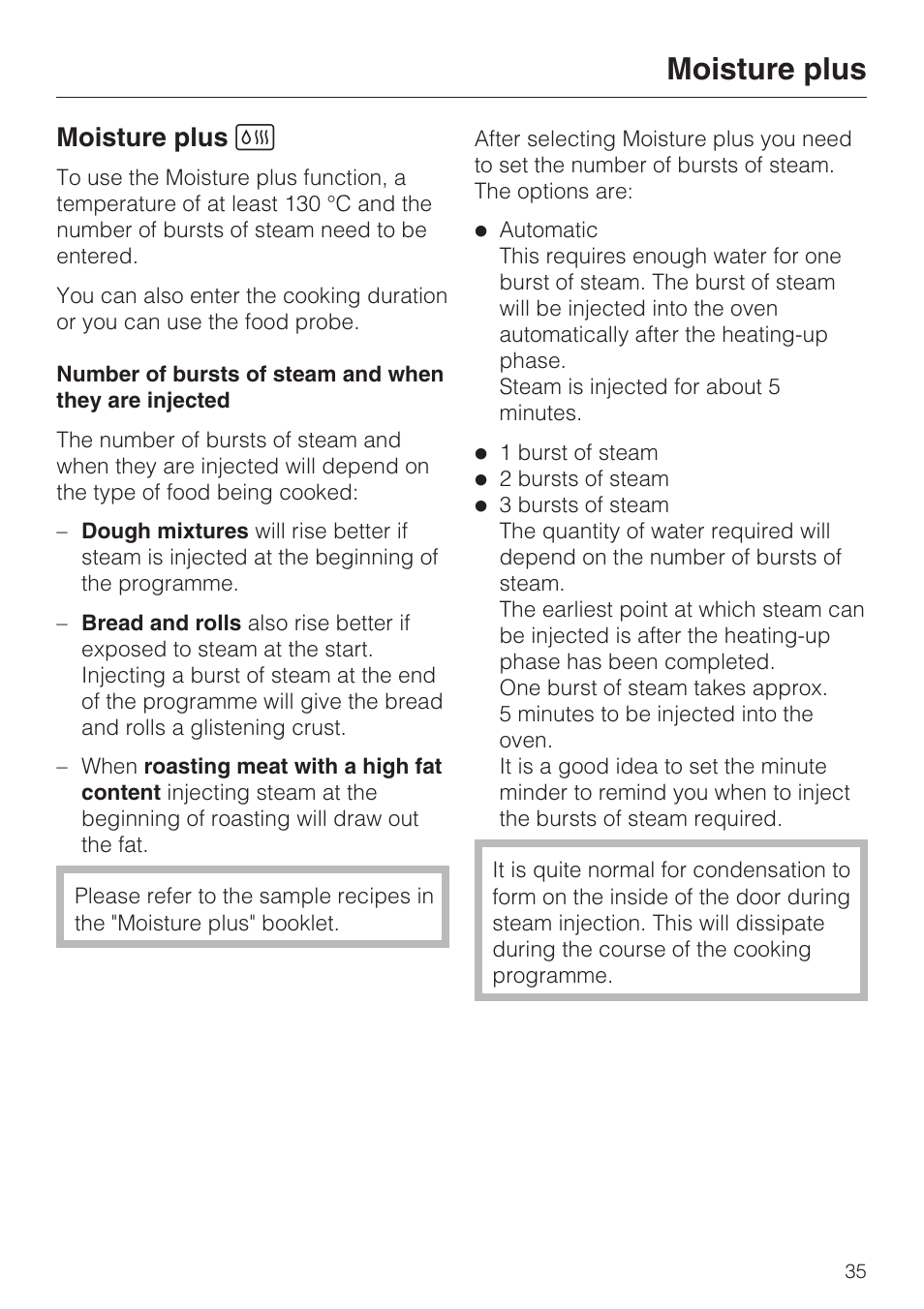 Moisture plus d 35, Moisture plus, Moisture plus d | Miele H 5061 B  EN User Manual | Page 35 / 72