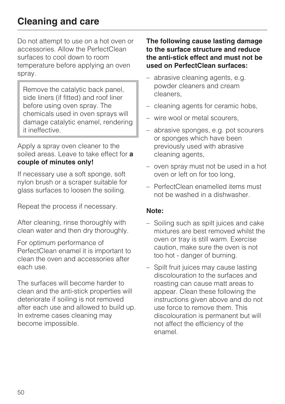 Cleaning and care | Miele H 5061 B  EN User Manual | Page 50 / 72