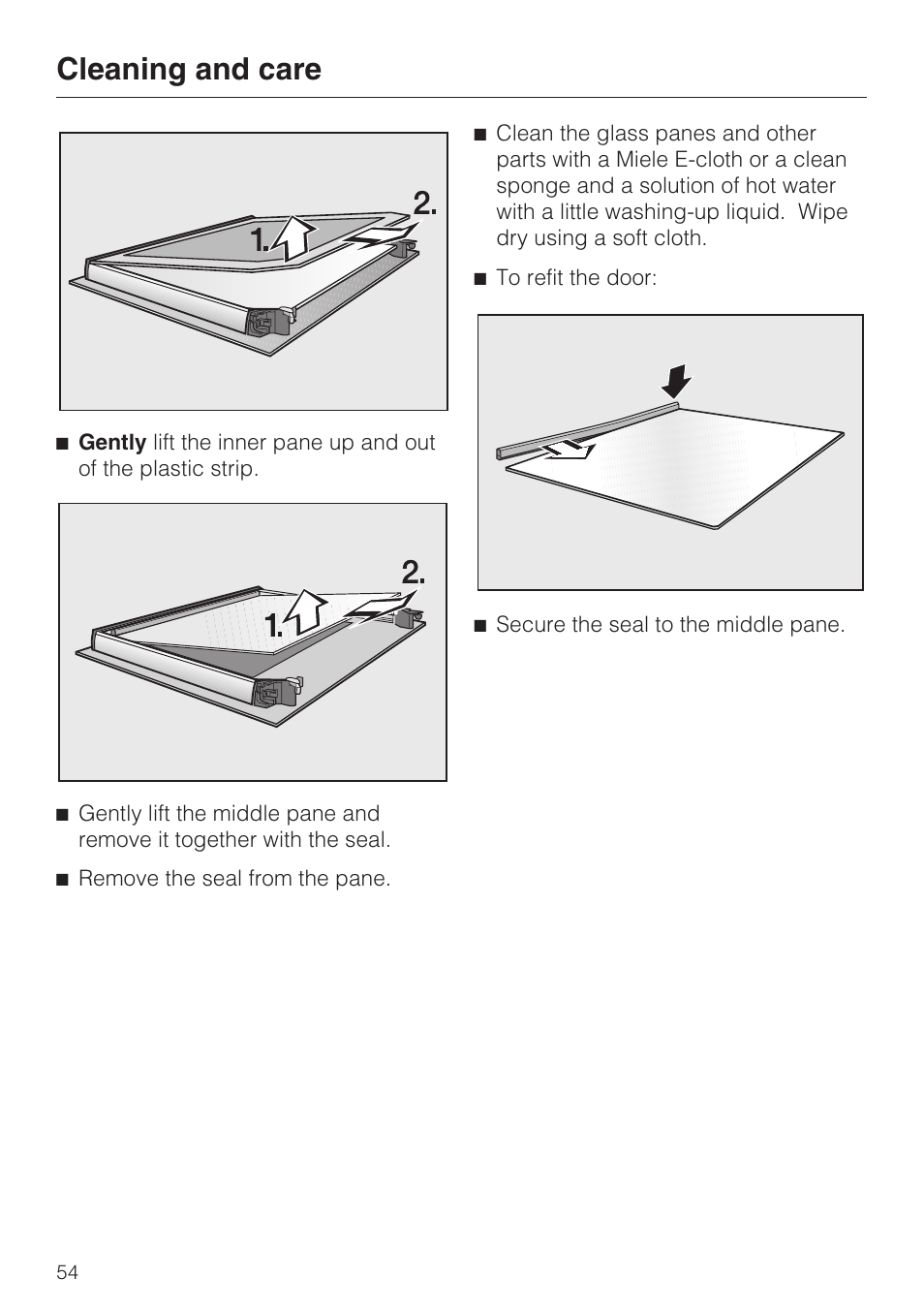 Cleaning and care | Miele H 5061 B  EN User Manual | Page 54 / 72