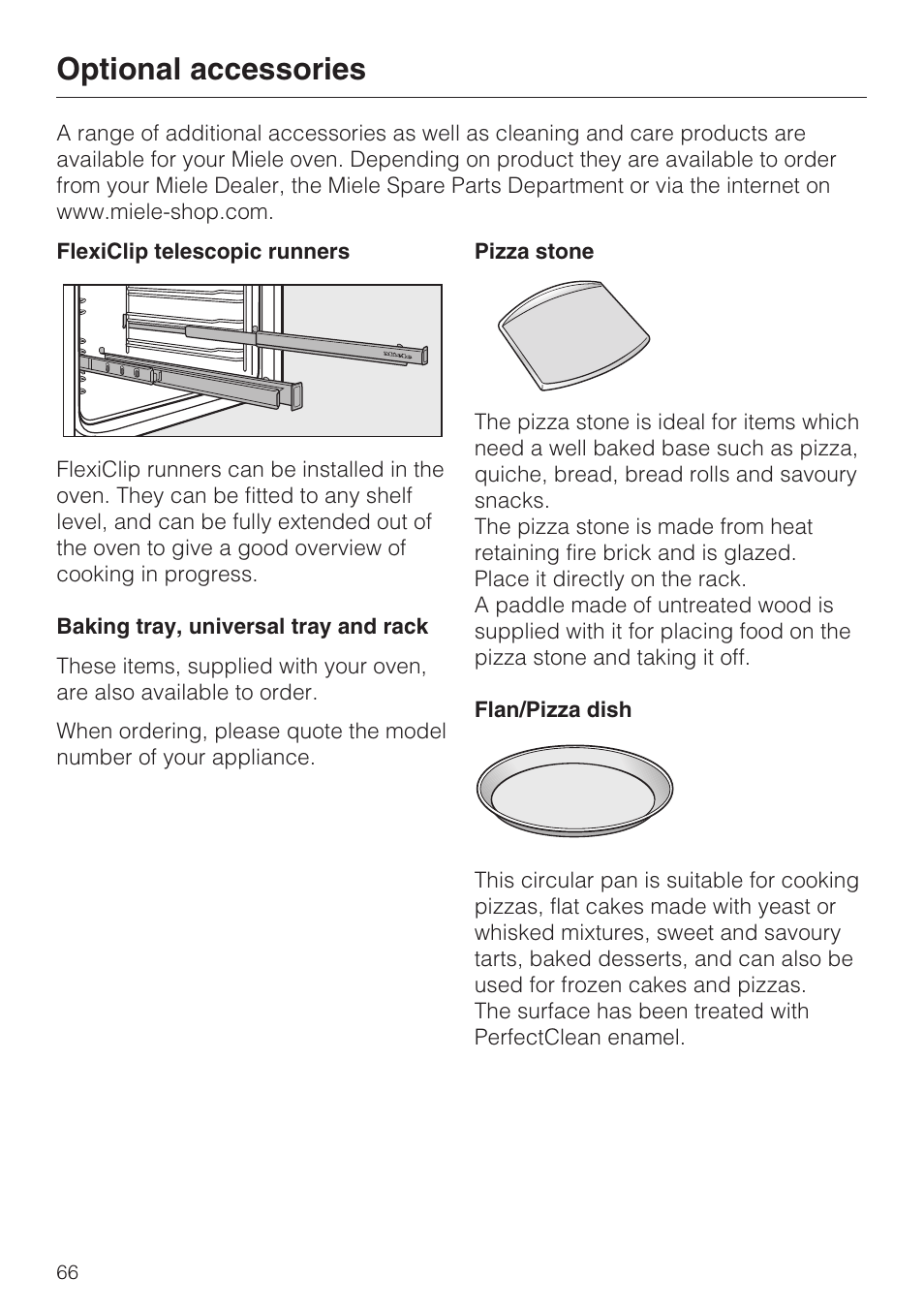 Optional accessories 66, Optional accessories | Miele H 5061 B  EN User Manual | Page 66 / 72
