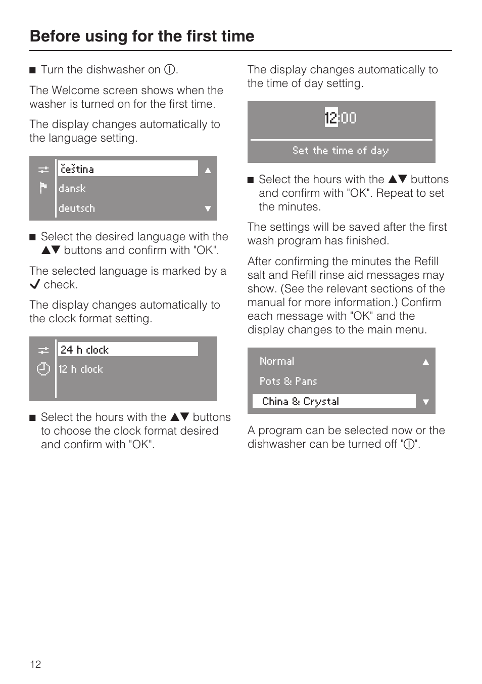Before using for the first time | Miele G 2732 User Manual | Page 12 / 76