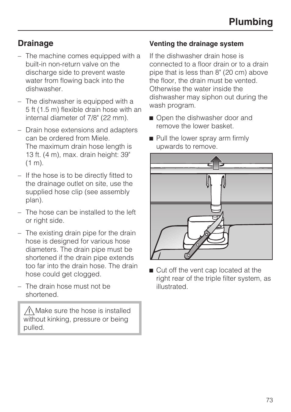 Drainage 73, Plumbing, Drainage | Miele G 2732 User Manual | Page 73 / 76