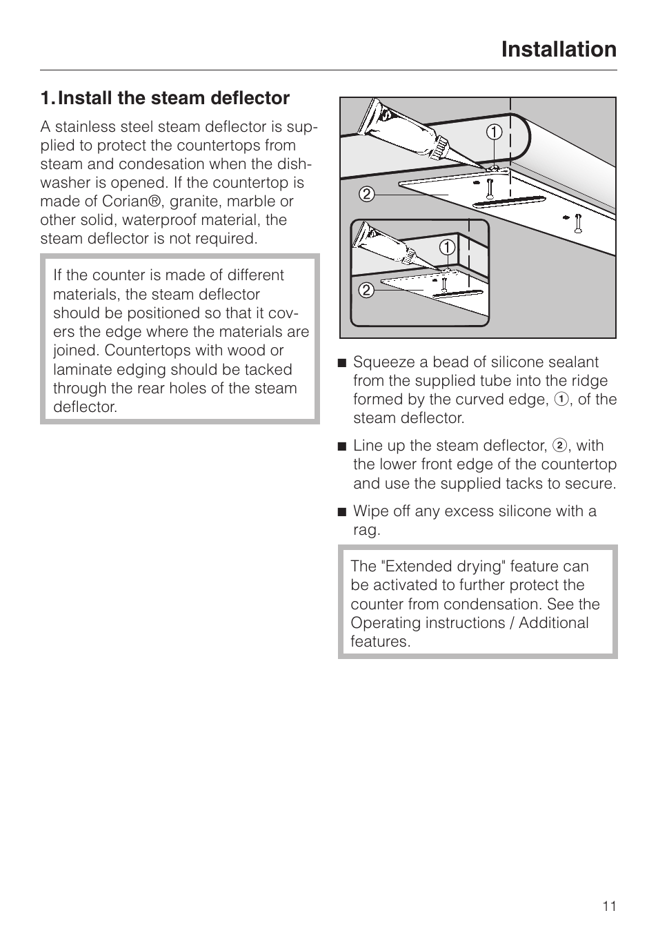 Installation, Install the steam deflector | Miele HG02 User Manual | Page 11 / 40