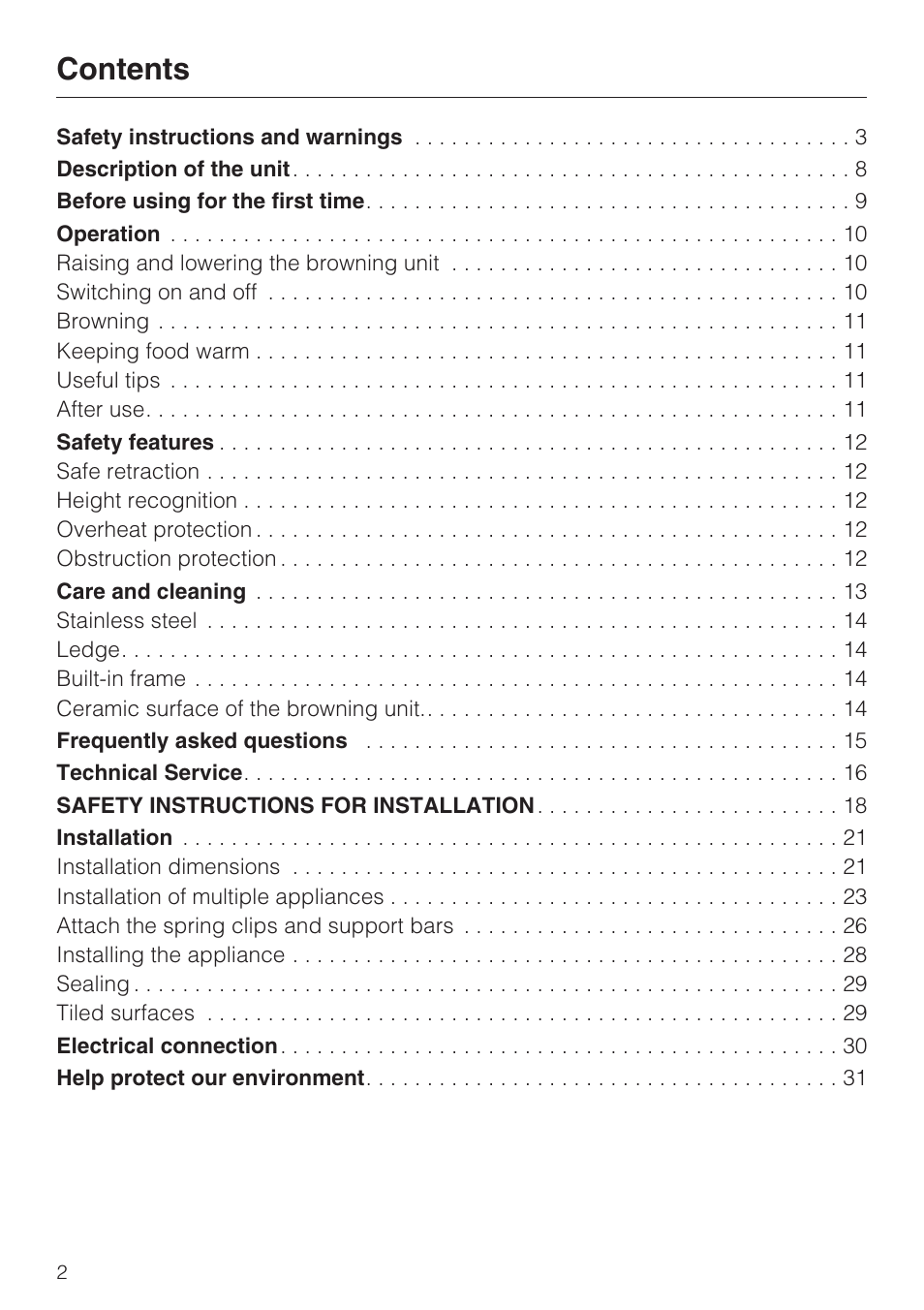 Miele SALAMANDER GRILL CS 1421 User Manual | Page 2 / 32