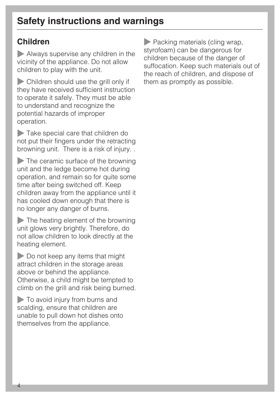 Safety instructions and warnings | Miele SALAMANDER GRILL CS 1421 User Manual | Page 4 / 32