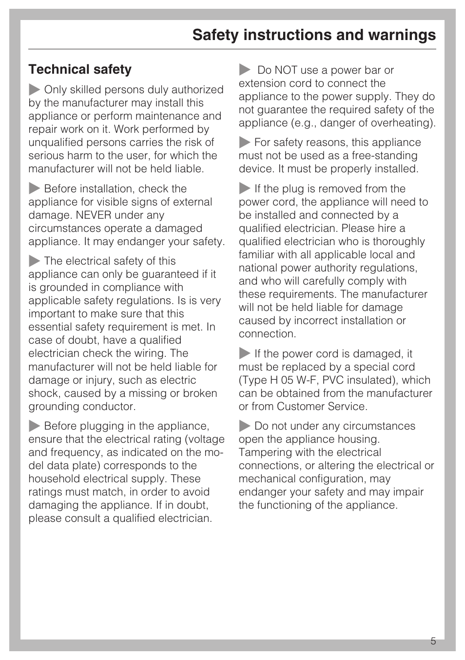 Safety instructions and warnings | Miele SALAMANDER GRILL CS 1421 User Manual | Page 5 / 32