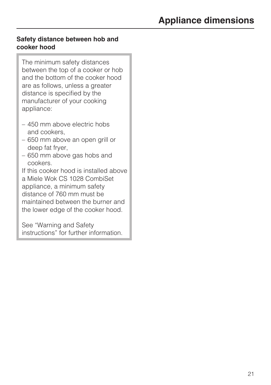 Appliance dimensions | Miele DA 3190 EXT  EN User Manual | Page 21 / 40
