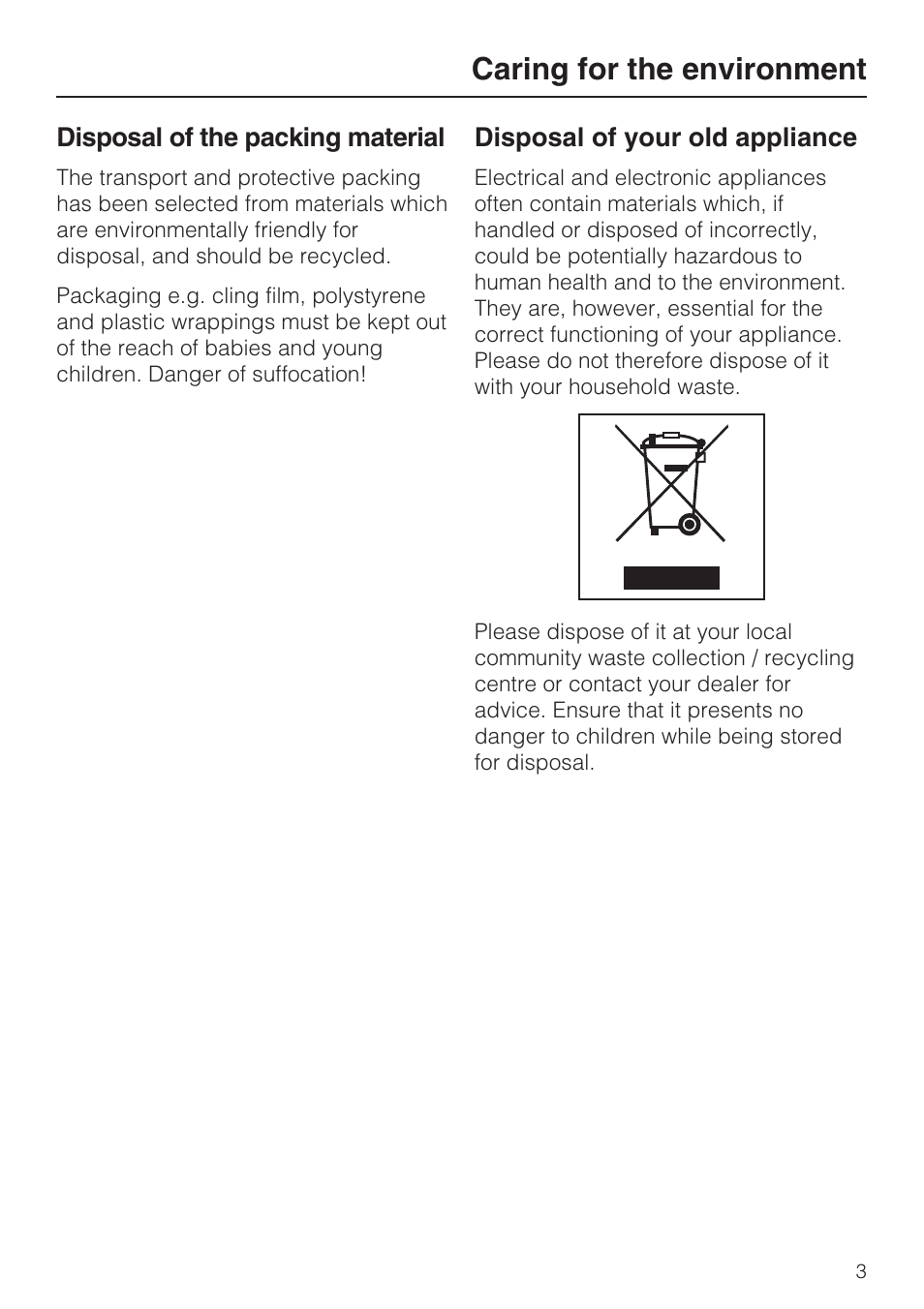 Caring for the environment 3, Caring for the environment | Miele DA 3190 EXT  EN User Manual | Page 3 / 40