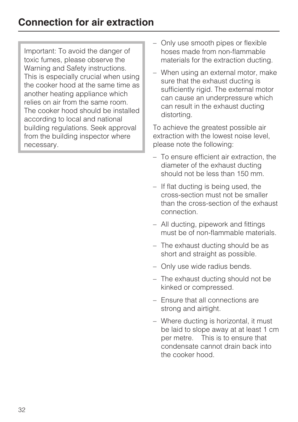 Connection for air extraction 32, Connection for air extraction | Miele DA 3190 EXT  EN User Manual | Page 32 / 40