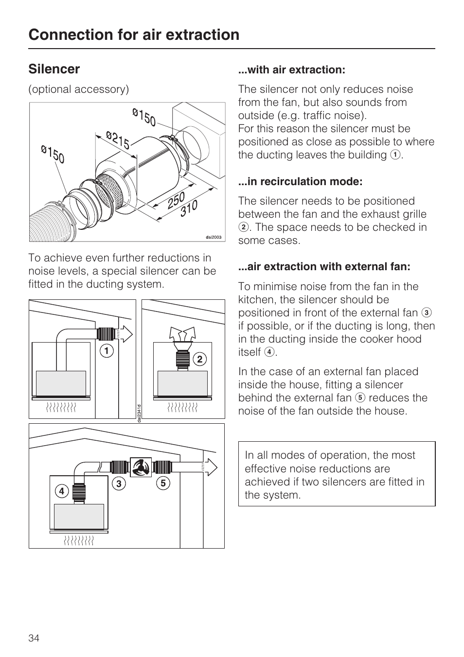 Silencer 34, Connection for air extraction, Silencer | Miele DA 3190 EXT  EN User Manual | Page 34 / 40