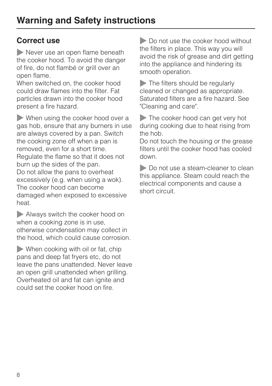Warning and safety instructions | Miele DA 3190 EXT  EN User Manual | Page 8 / 40