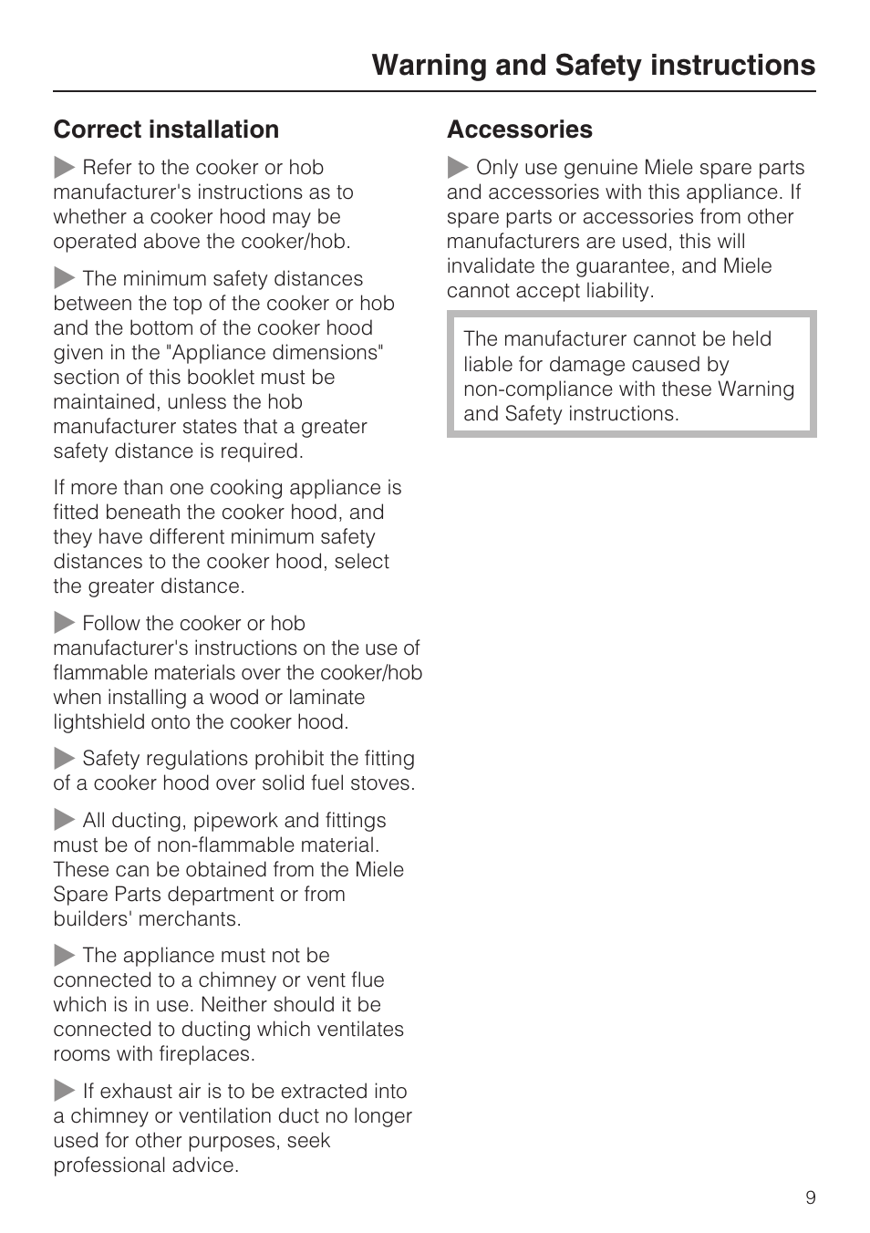 Warning and safety instructions | Miele DA 3190 EXT  EN User Manual | Page 9 / 40