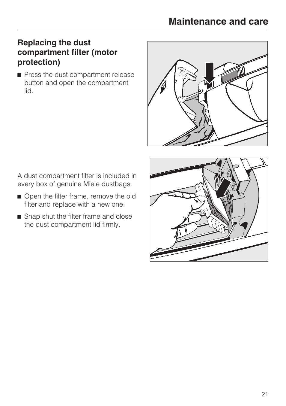 Maintenance and care | Miele S160 User Manual | Page 21 / 40