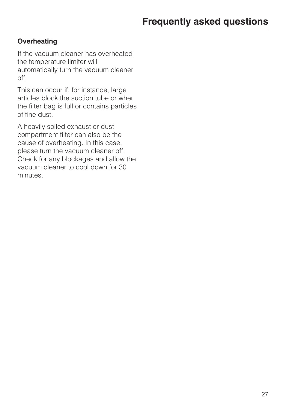 Frequently asked questions 27, Frequently asked questions | Miele S160 User Manual | Page 27 / 40