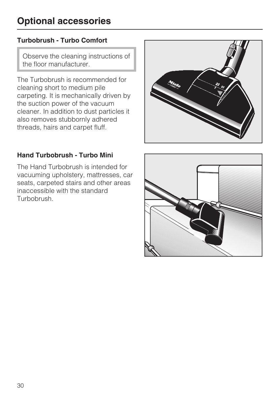 Optional accessories | Miele S160 User Manual | Page 30 / 40