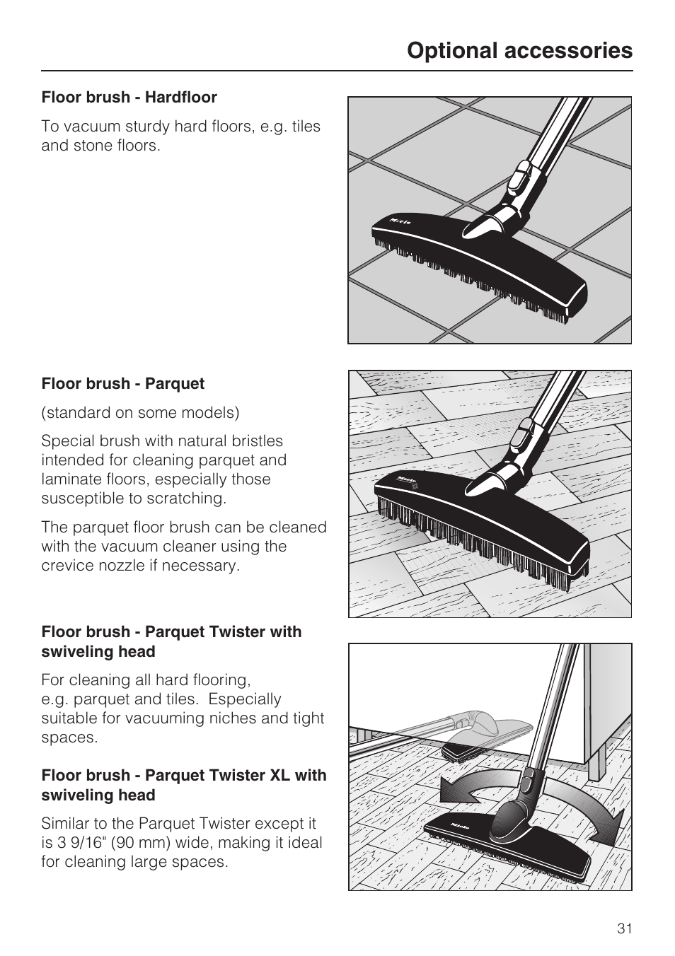 Optional accessories | Miele S160 User Manual | Page 31 / 40