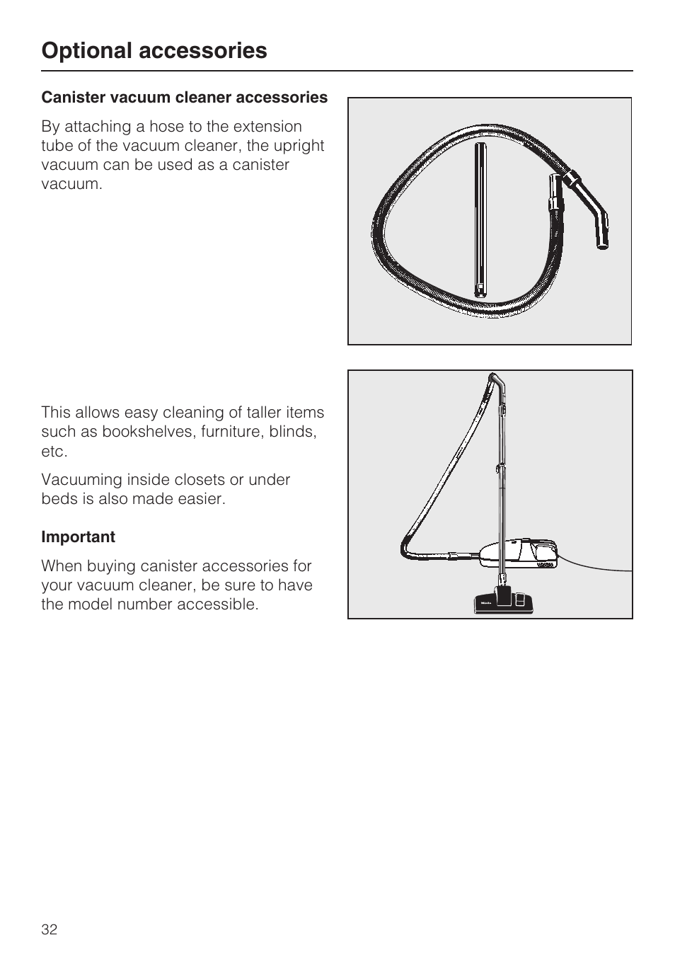 Optional accessories | Miele S160 User Manual | Page 32 / 40
