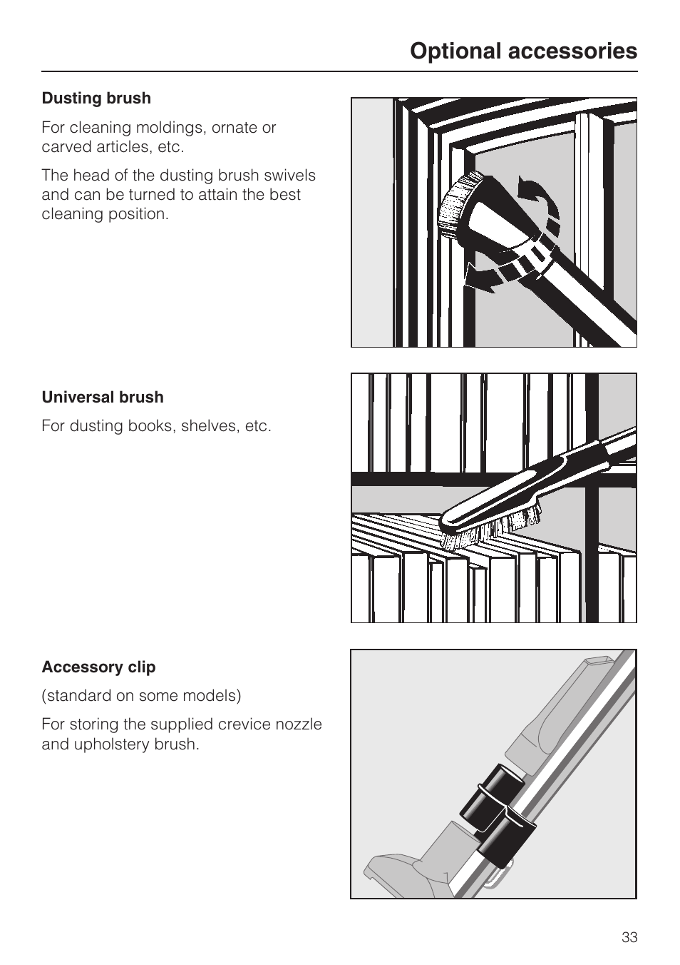 Optional accessories | Miele S160 User Manual | Page 33 / 40