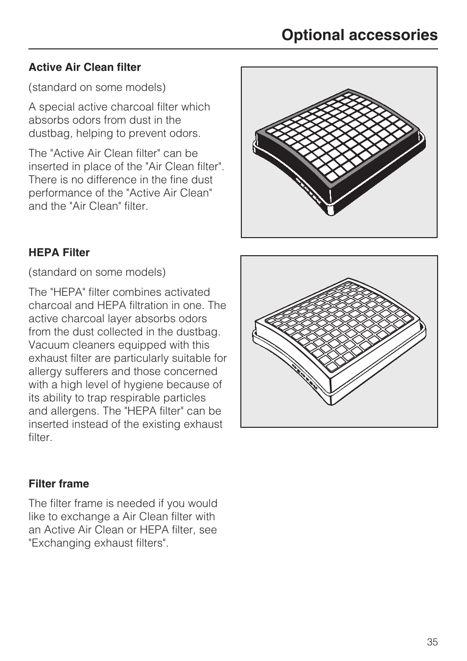 Optional accessories | Miele S160 User Manual | Page 35 / 40