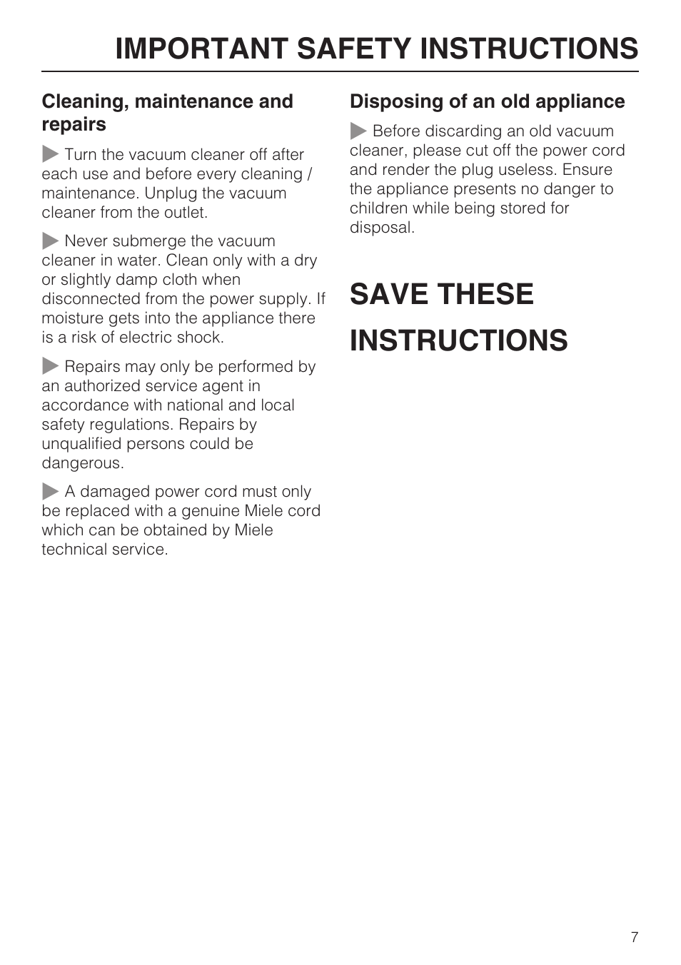 Miele S160 User Manual | Page 7 / 40