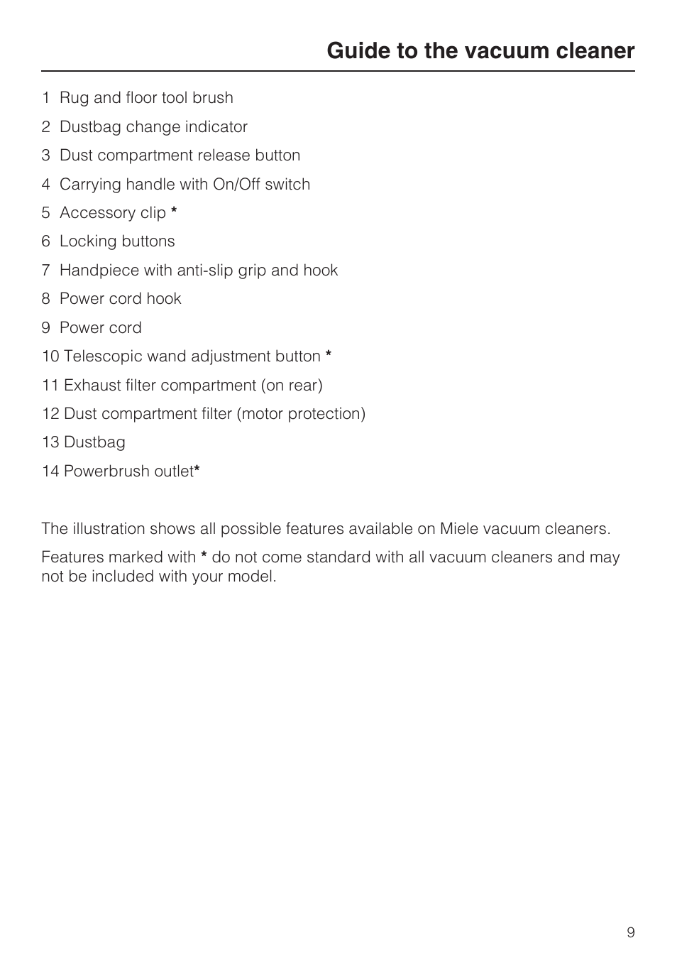 Guide to the vacuum cleaner | Miele S160 User Manual | Page 9 / 40