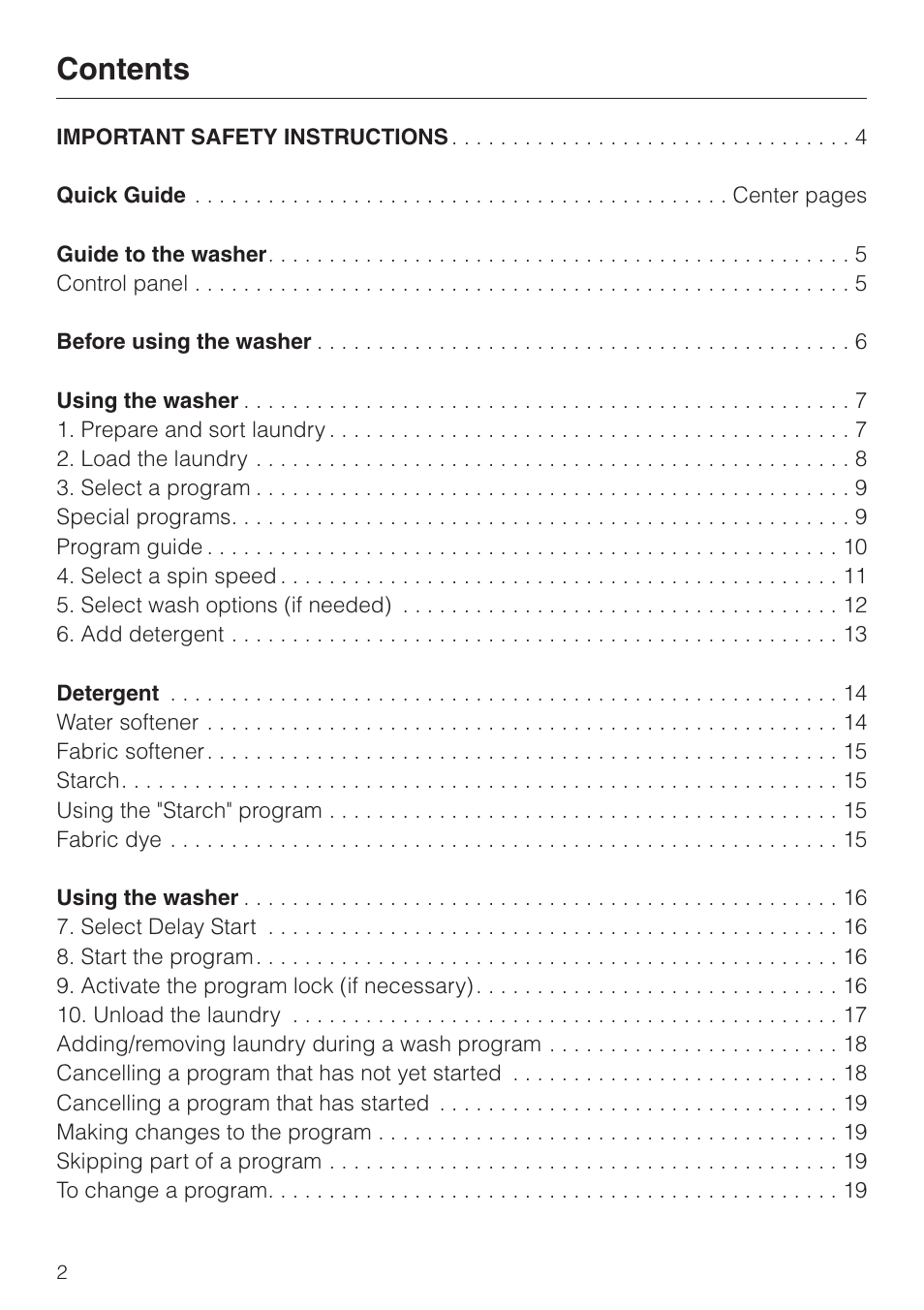 Miele NOVOTRONIC W 1986 User Manual | Page 2 / 52