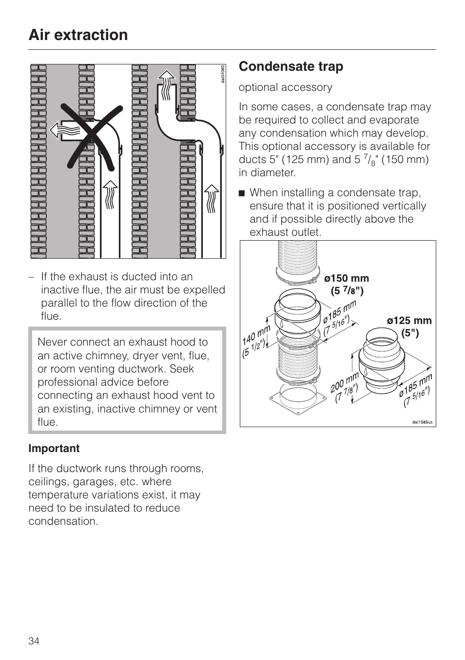 Air extraction, Condensate trap | Miele DA3190 User Manual | Page 34 / 36