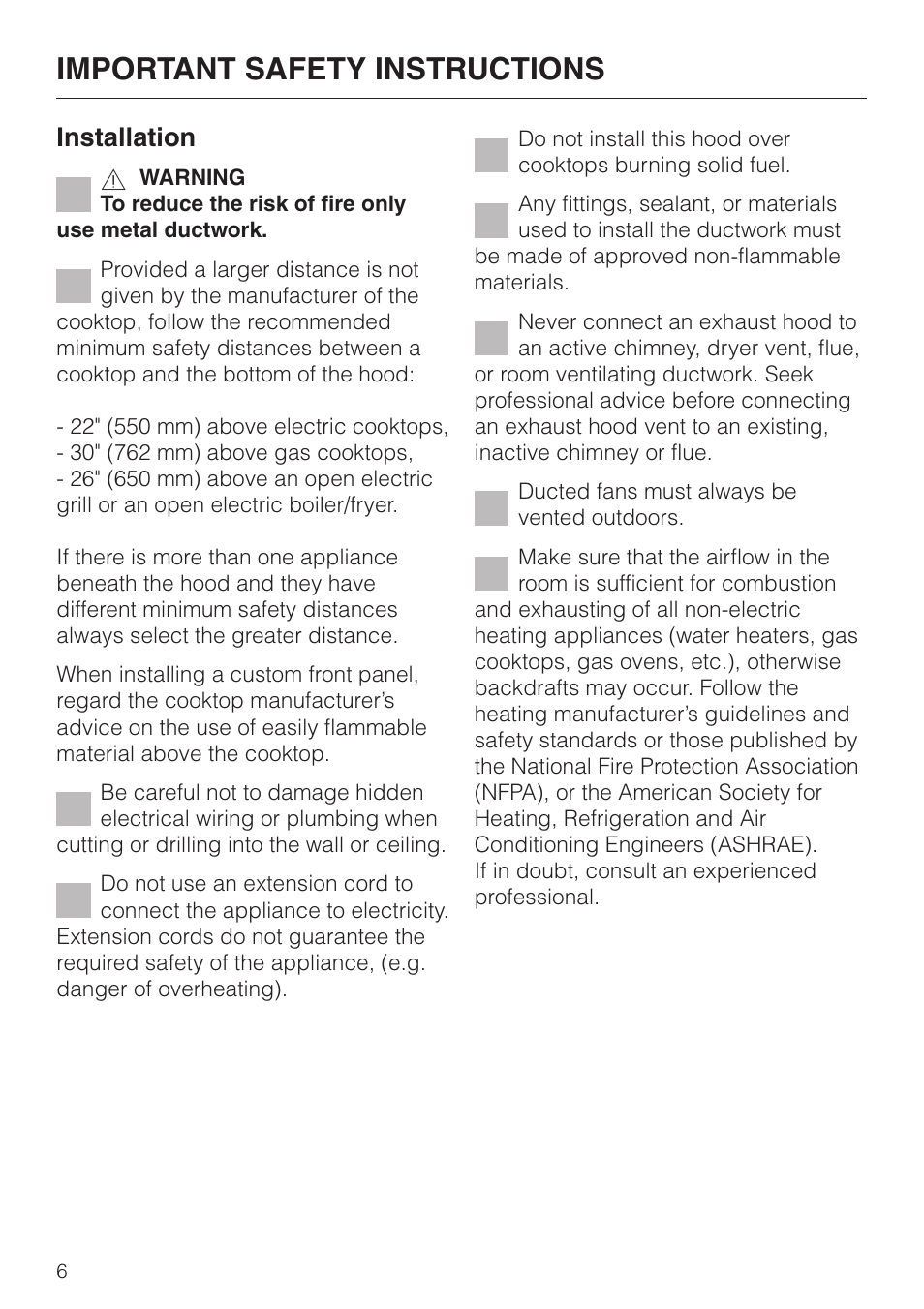 Important safety instructions, Installation | Miele DA3190 User Manual | Page 6 / 36