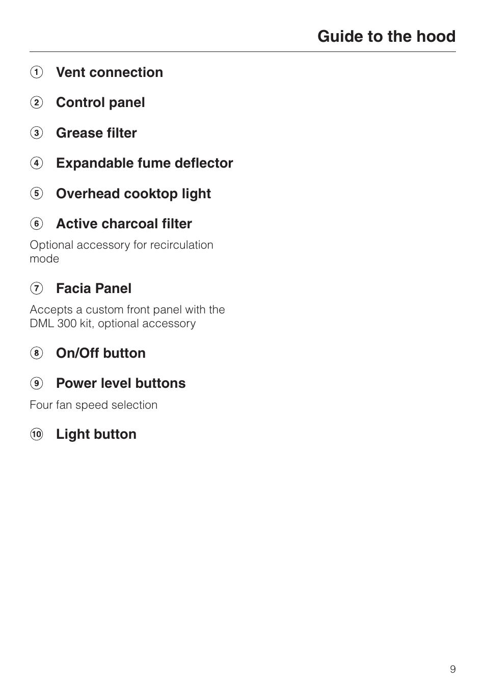 Guide to the hood | Miele DA3190 User Manual | Page 9 / 36