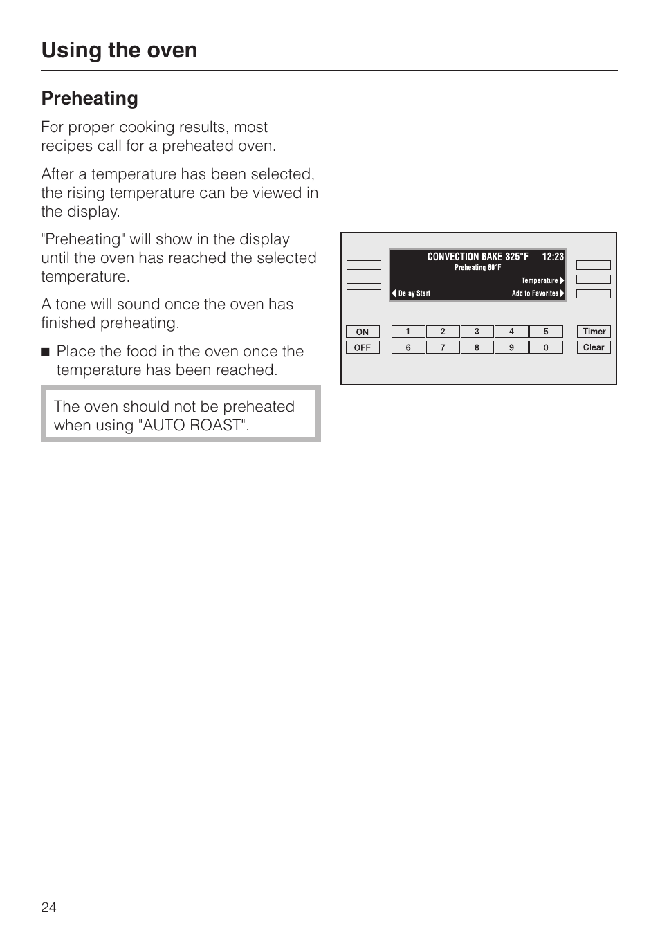 Preheating 24, Preheating, Using the oven | Miele H396B User Manual | Page 24 / 80