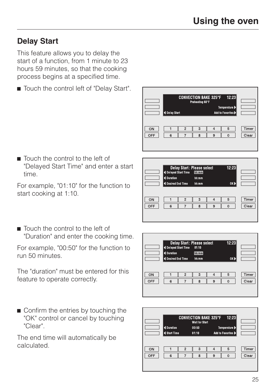 Delay start 25, Delay start, Using the oven | Miele H396B User Manual | Page 25 / 80