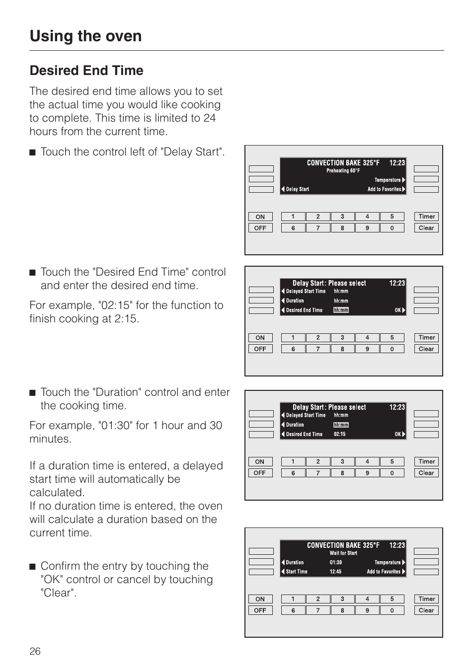 Desired end time 26, Desired end time, Using the oven | Miele H396B User Manual | Page 26 / 80
