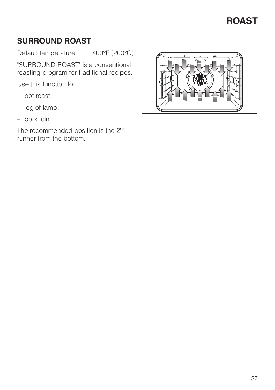 Roast, Surround roast | Miele H396B User Manual | Page 37 / 80