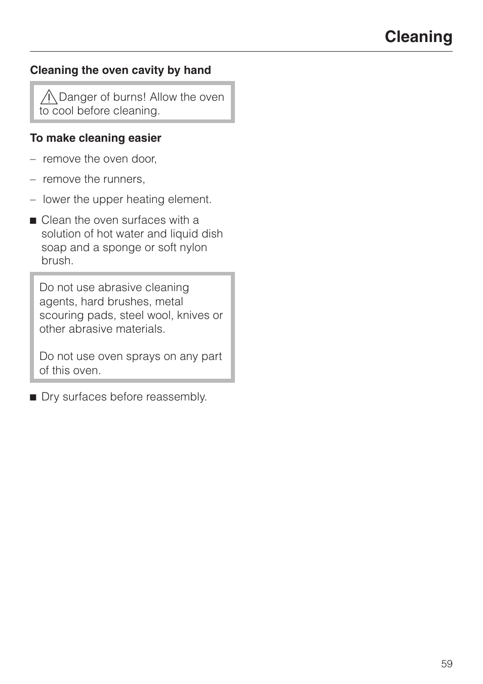 Cleaning | Miele H396B User Manual | Page 59 / 80