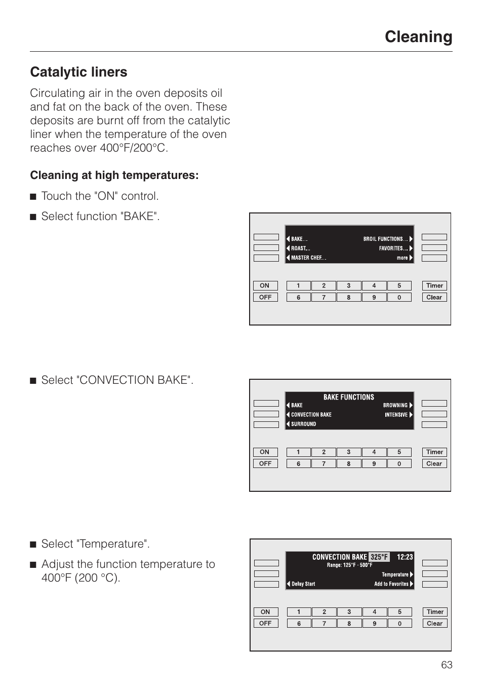 Catalytic liners 63, Catalytic liners, Cleaning | Miele H396B User Manual | Page 63 / 80