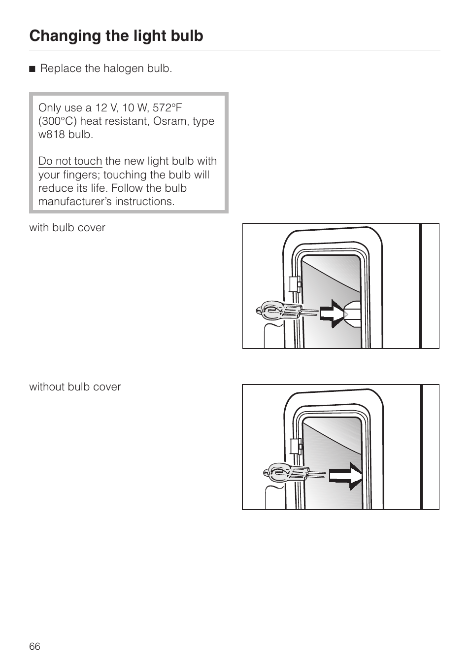 Changing the light bulb | Miele H396B User Manual | Page 66 / 80