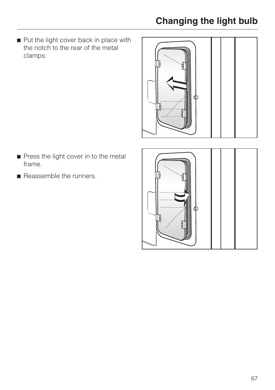 Changing the light bulb | Miele H396B User Manual | Page 67 / 80