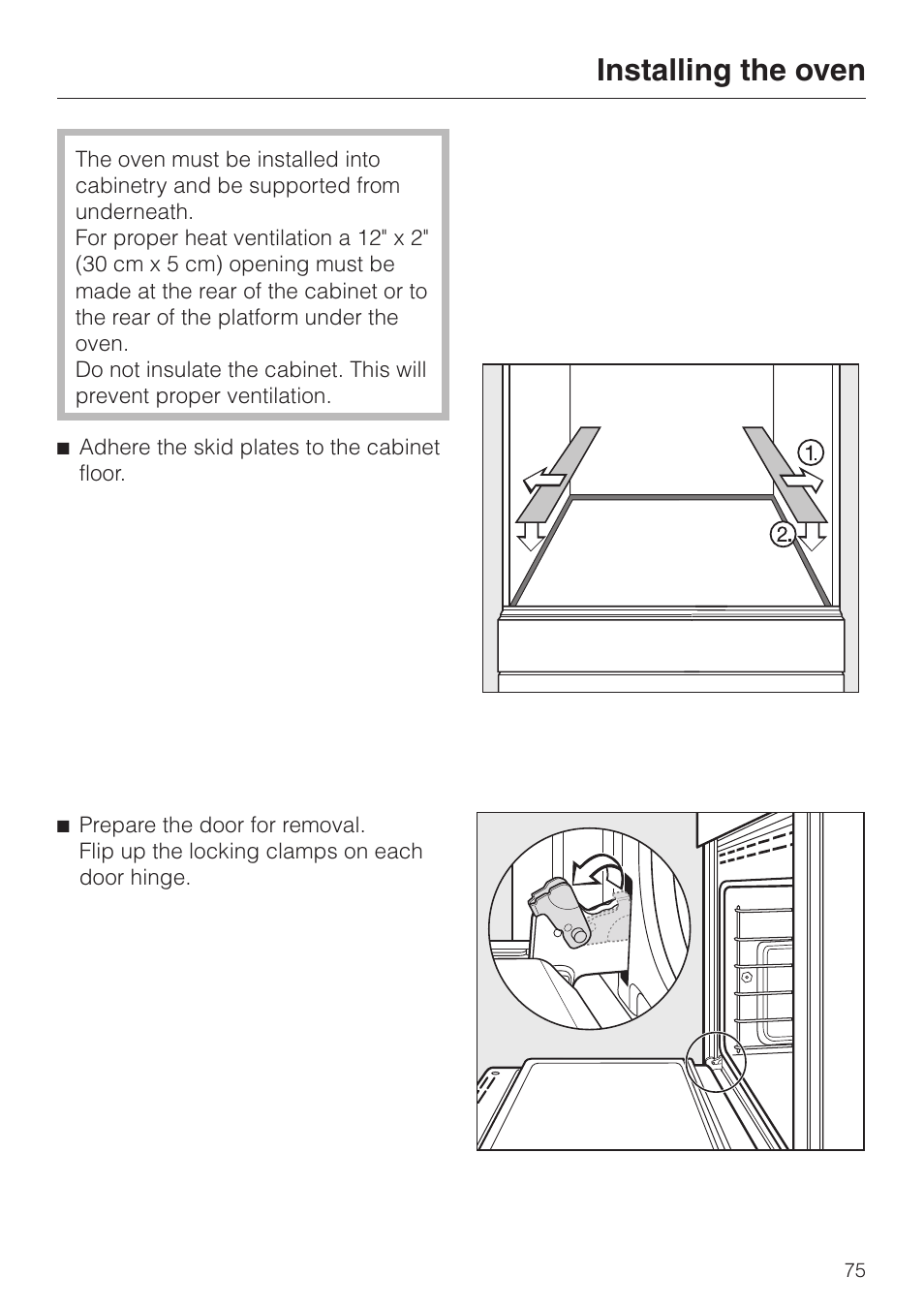 Installing the oven 75, Installing the oven | Miele H396B User Manual | Page 75 / 80